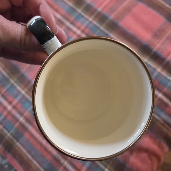 Checkered Black and White Mug with Gold Rim - Picture 2 of 3